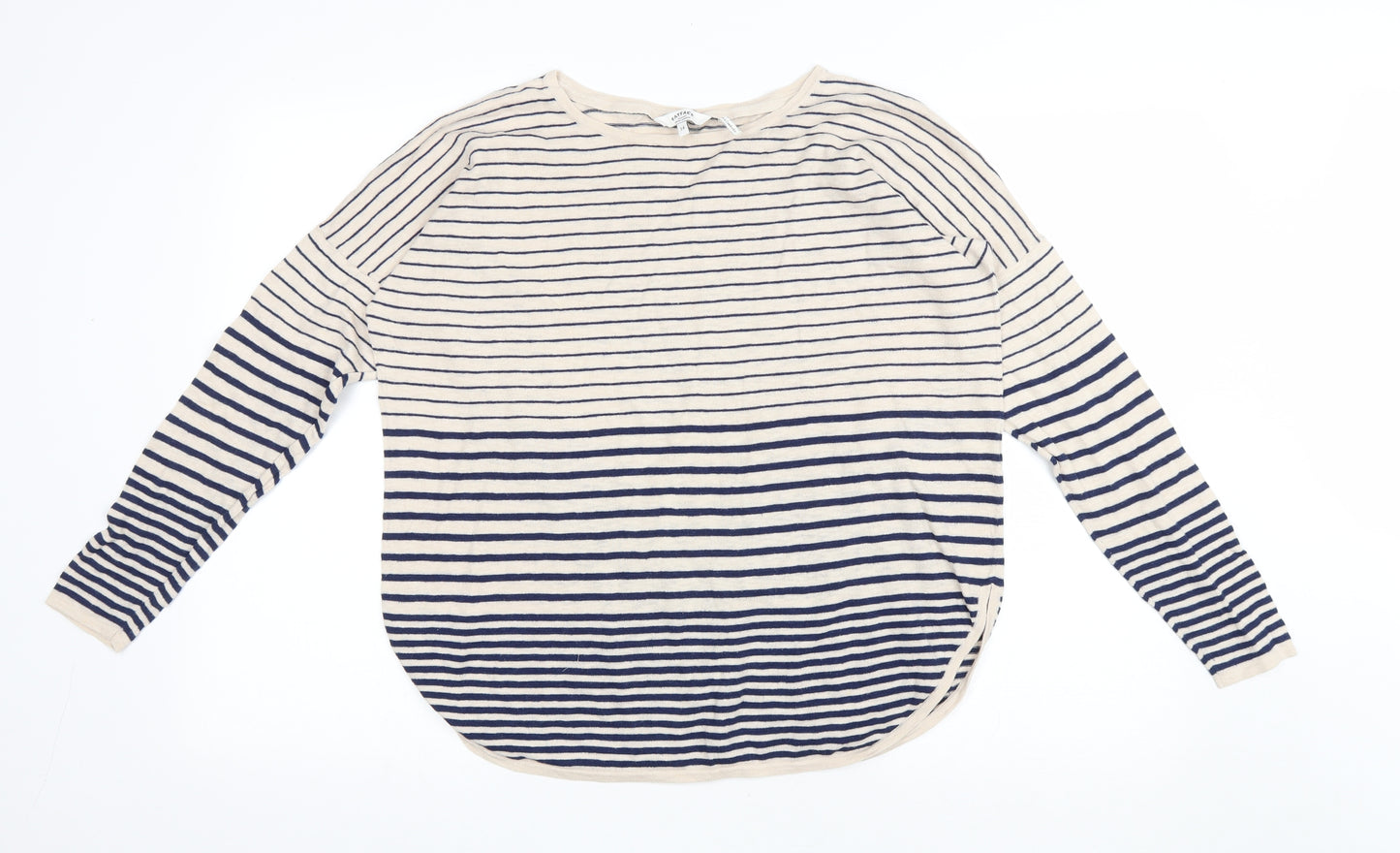 Fat Face Womens Blue Round Neck Striped Cotton Pullover Jumper Size 14