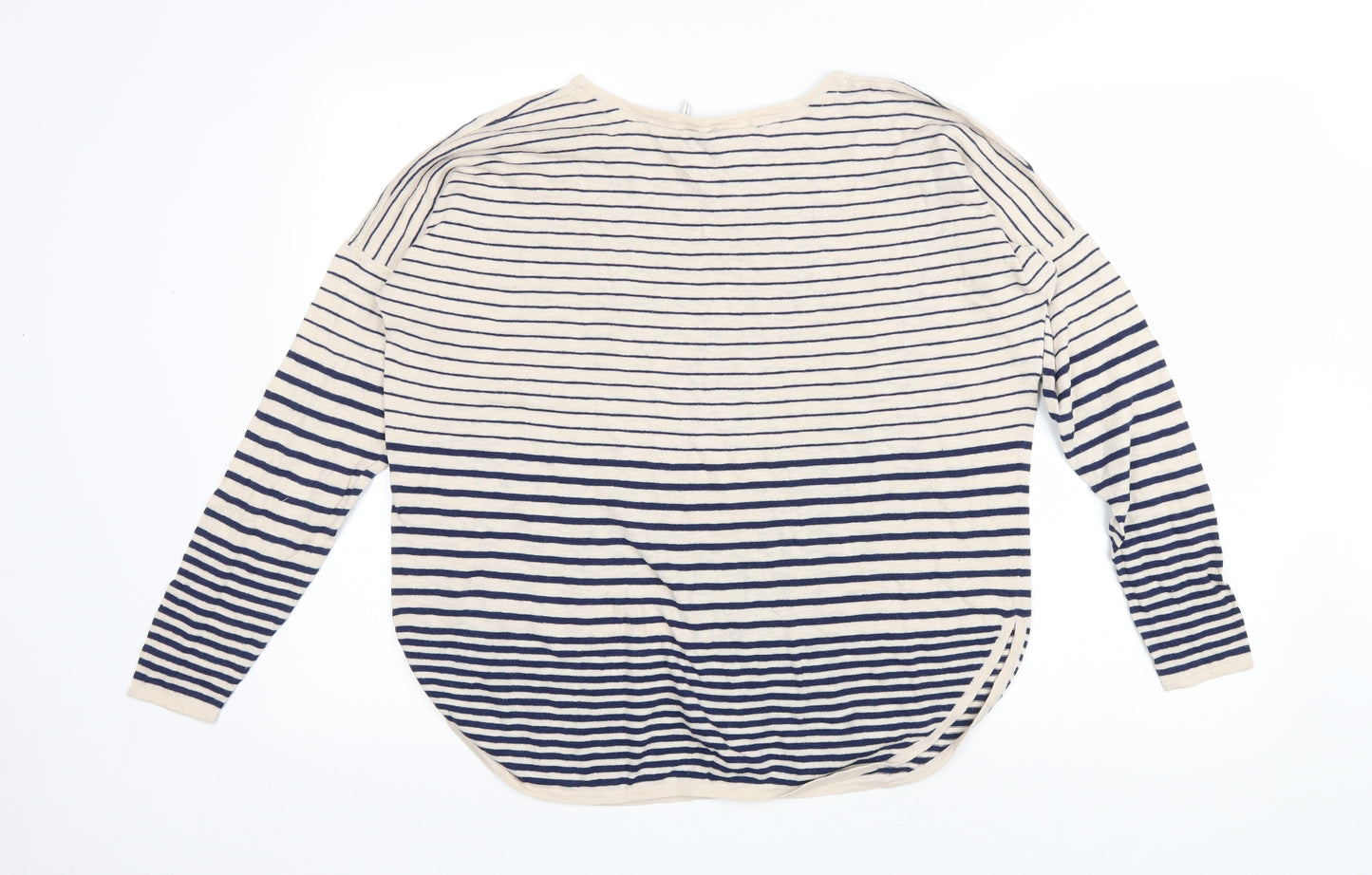 Fat Face Womens Blue Round Neck Striped Cotton Pullover Jumper Size 14