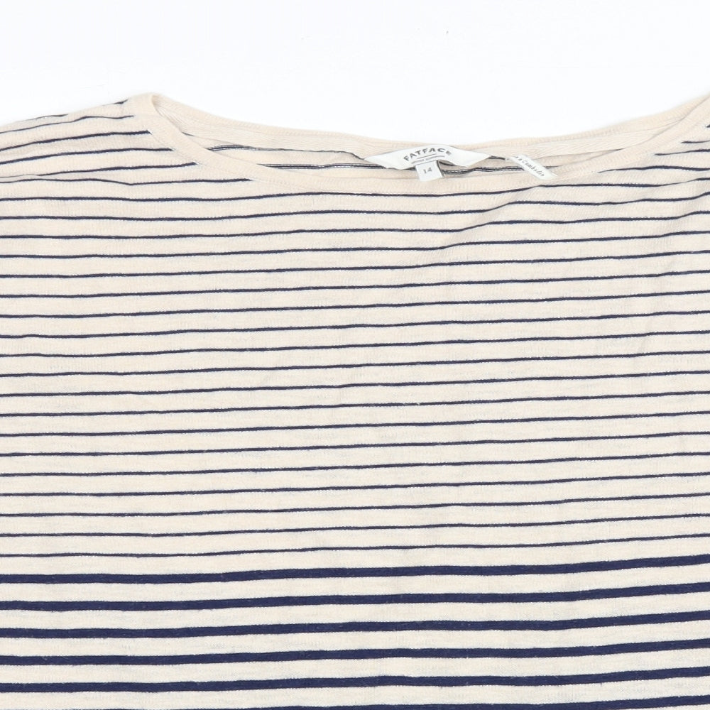 Fat Face Womens Blue Round Neck Striped Cotton Pullover Jumper Size 14