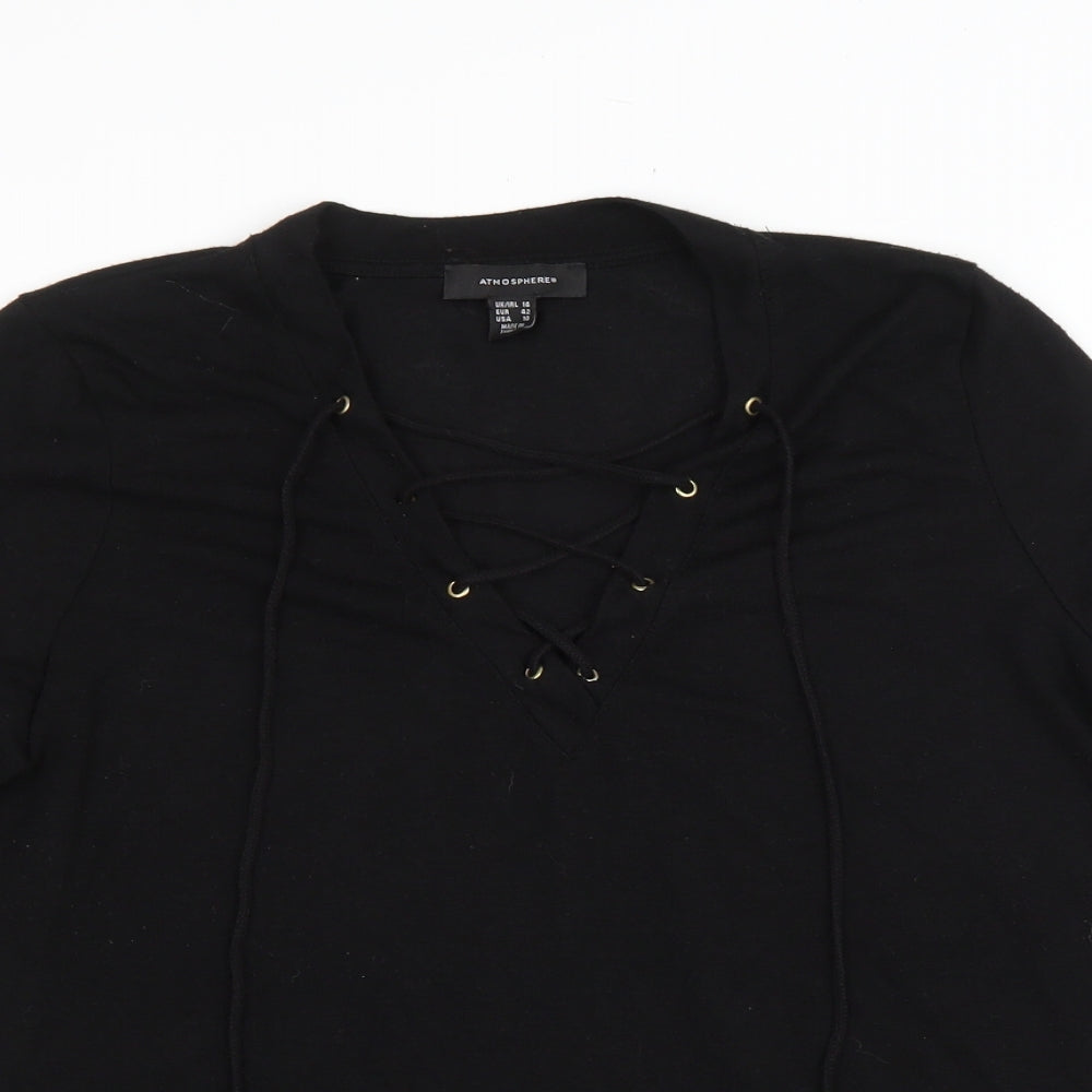 TU Womens Black Polyester Basic T-Shirt Size 14 V-Neck