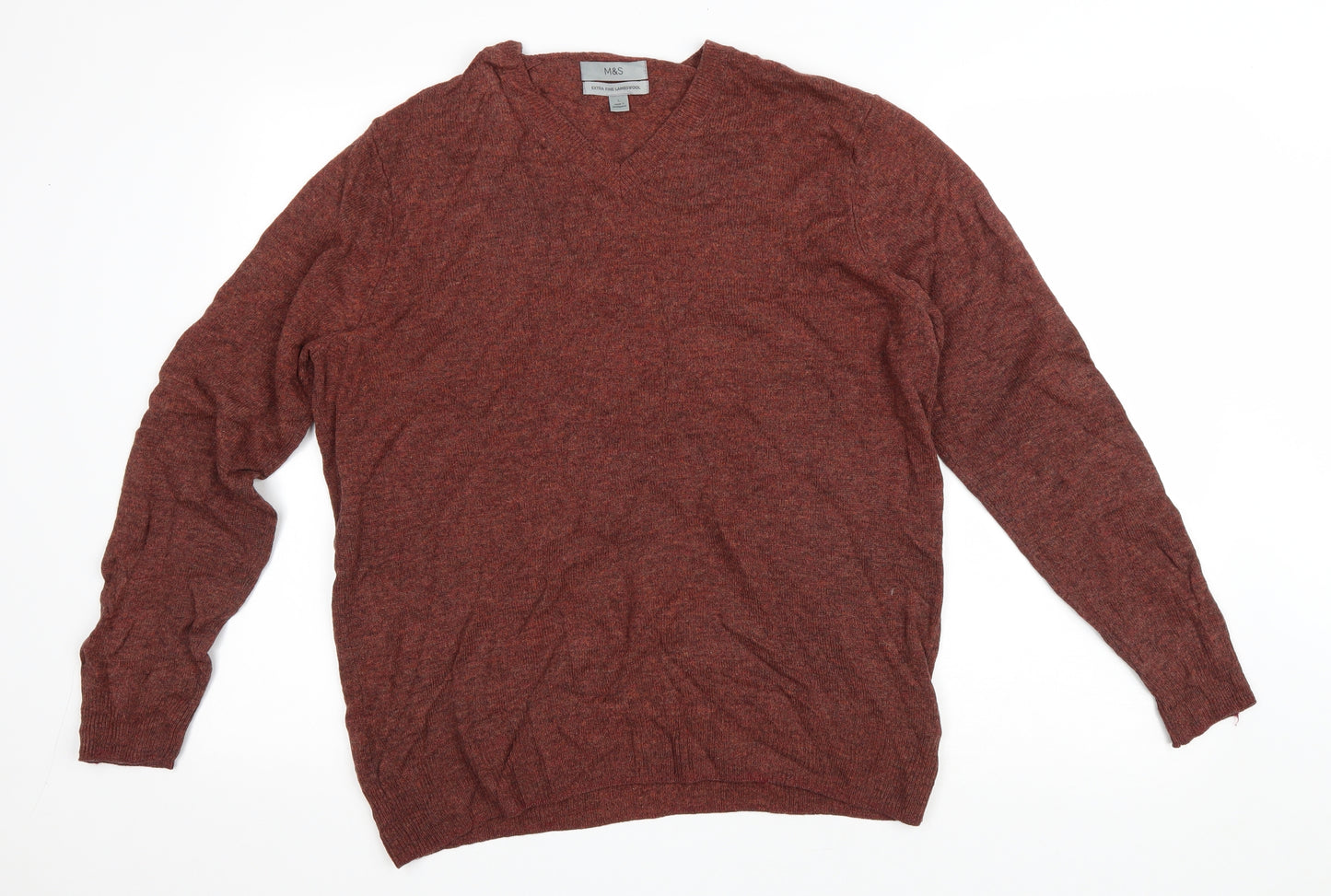 Marks and Spencer Womens Red V-Neck Wool Pullover Jumper Size L