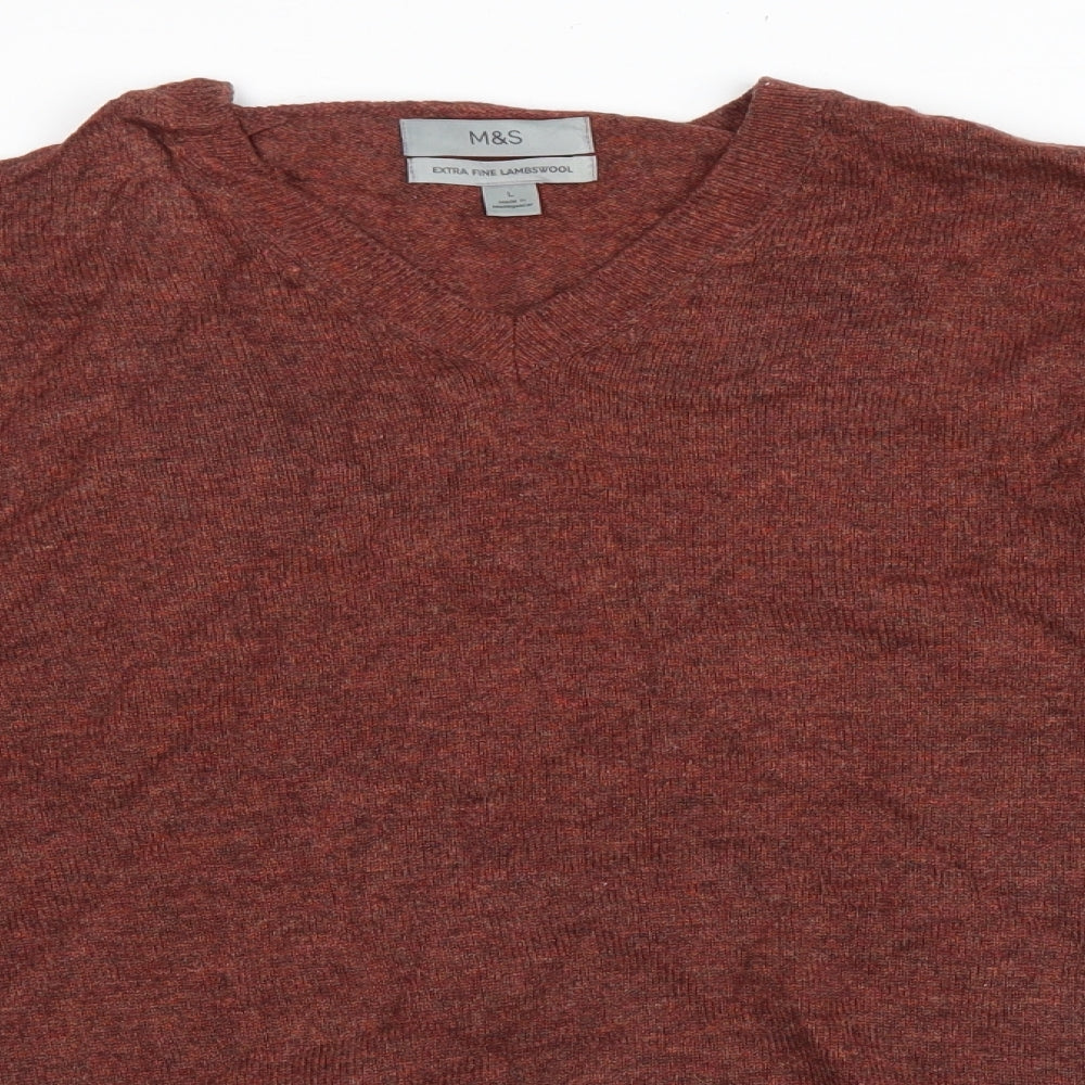 Marks and Spencer Womens Red V-Neck Wool Pullover Jumper Size L