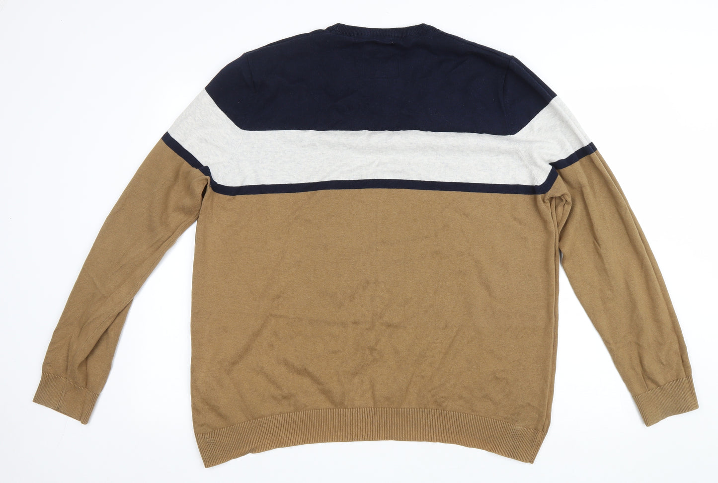 Threadbare Mens Multicoloured V-Neck Striped Cotton Pullover Jumper Size 2XL