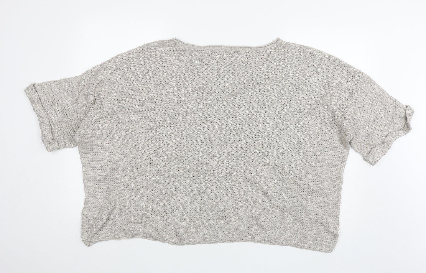 Marks and Spencers Womens Beige Cotton Basic T-Shirt Size 18 Round Neck