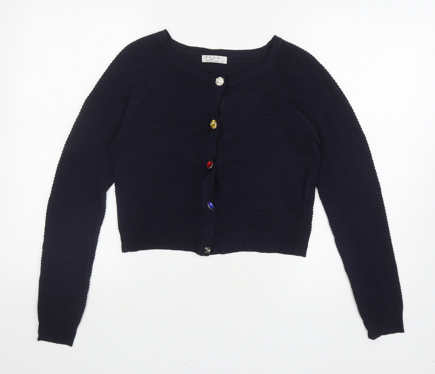 Decollage Womens Blue Roll Neck Polyester Cardigan Jumper Size M - Jewel buttons