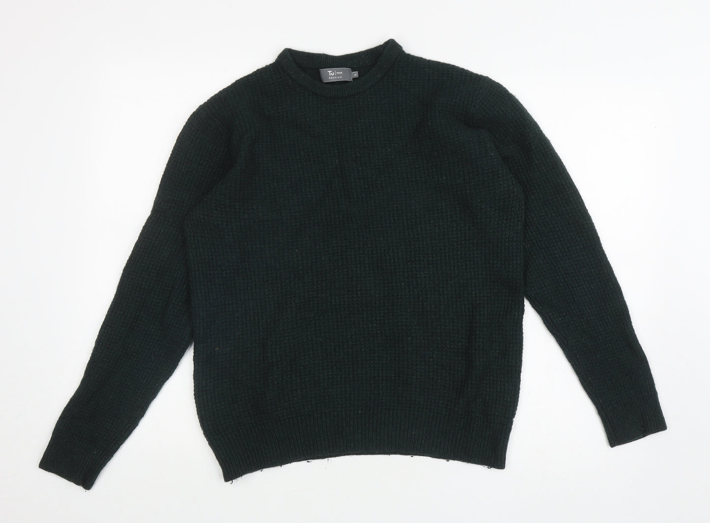 TU Mens Green Round Neck Polyamide Pullover Jumper Size M