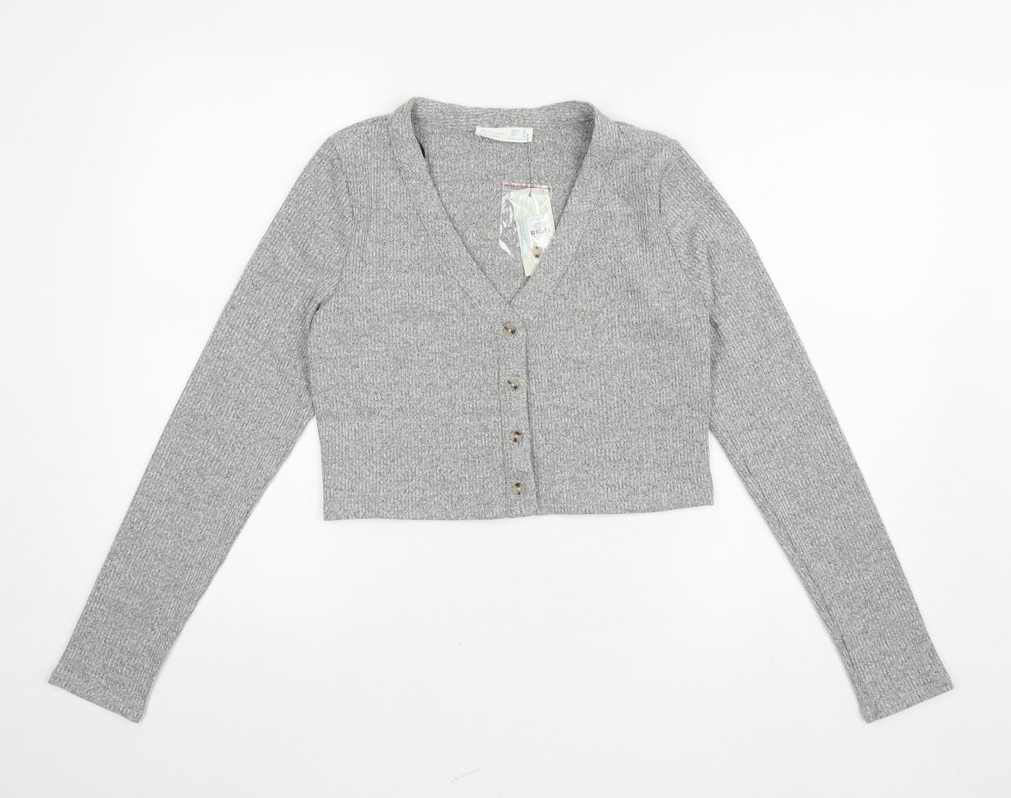 Primark Womens Grey V-Neck Polyester Cardigan Jumper Size 8