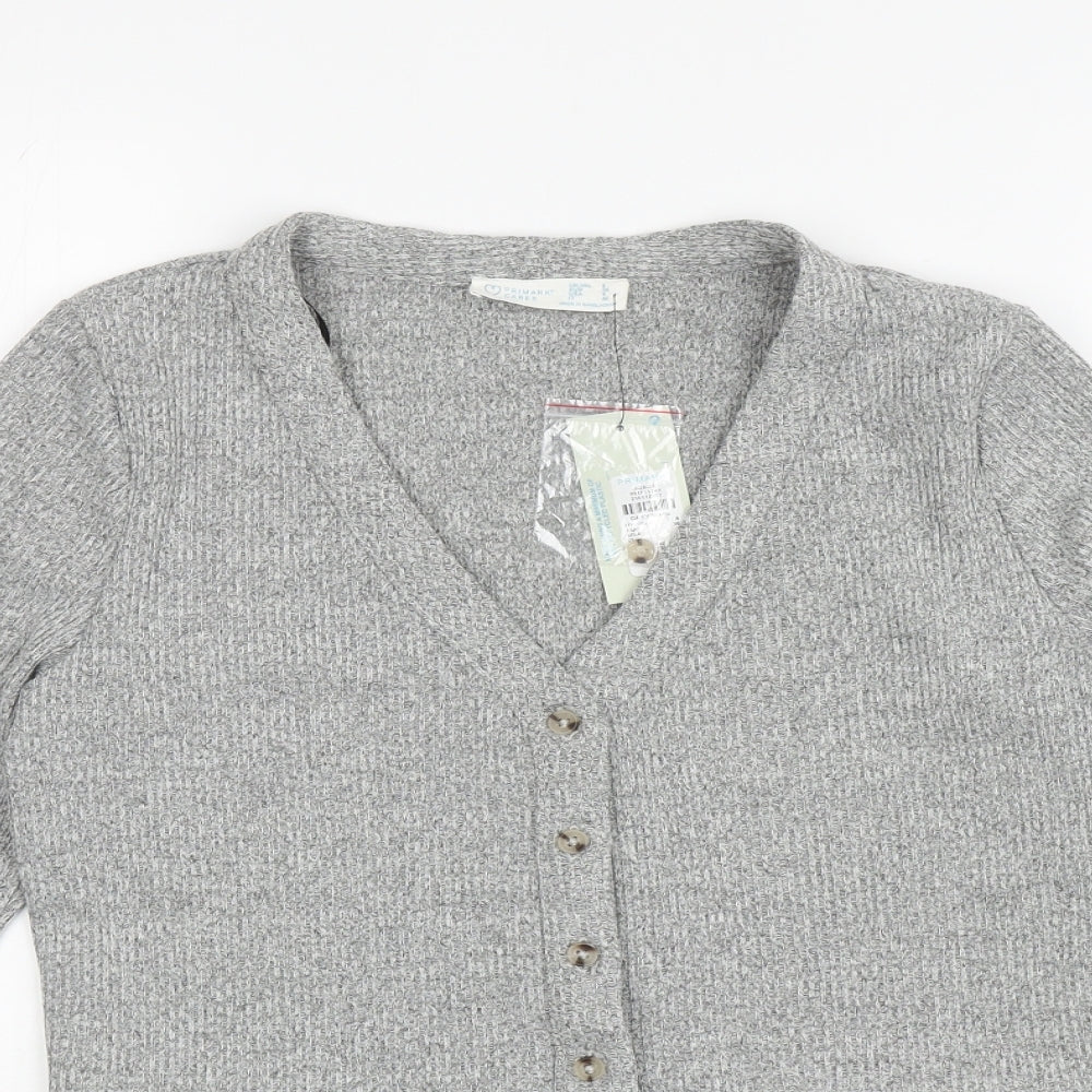 Primark Womens Grey V-Neck Polyester Cardigan Jumper Size 8
