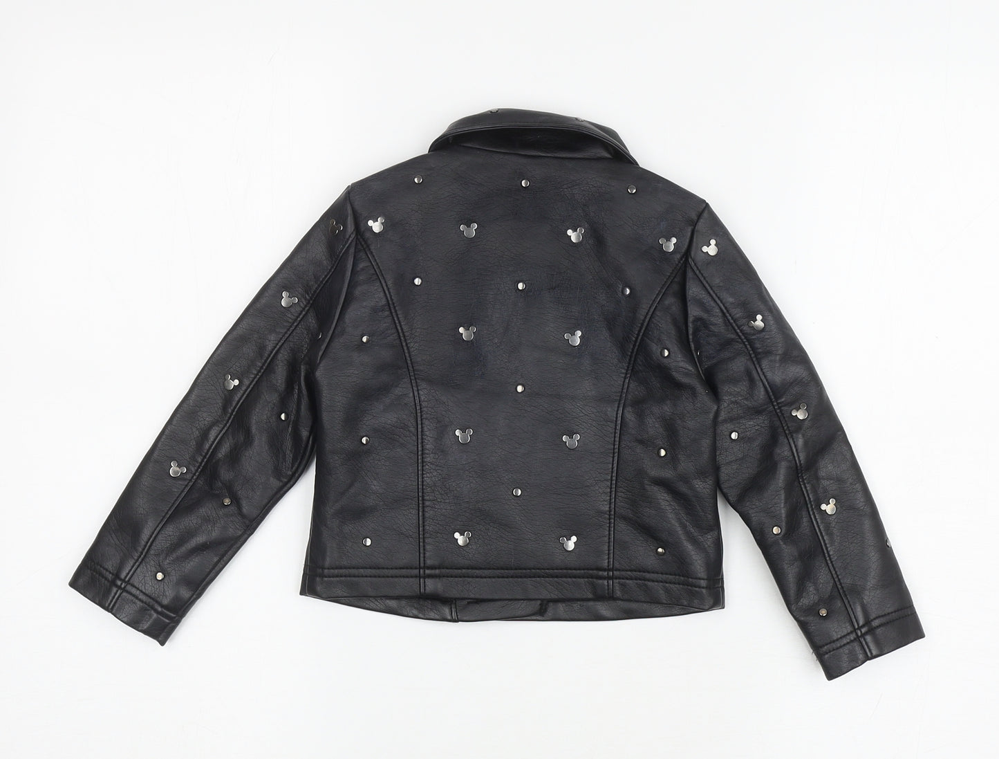 Disney Girls Black Geometric Biker Coat Size 3 Years Zip - Mickey Mouse studs