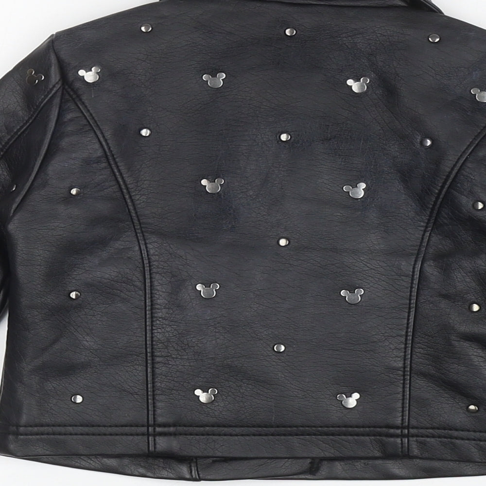 Disney Girls Black Geometric Biker Coat Size 3 Years Zip - Mickey Mouse studs