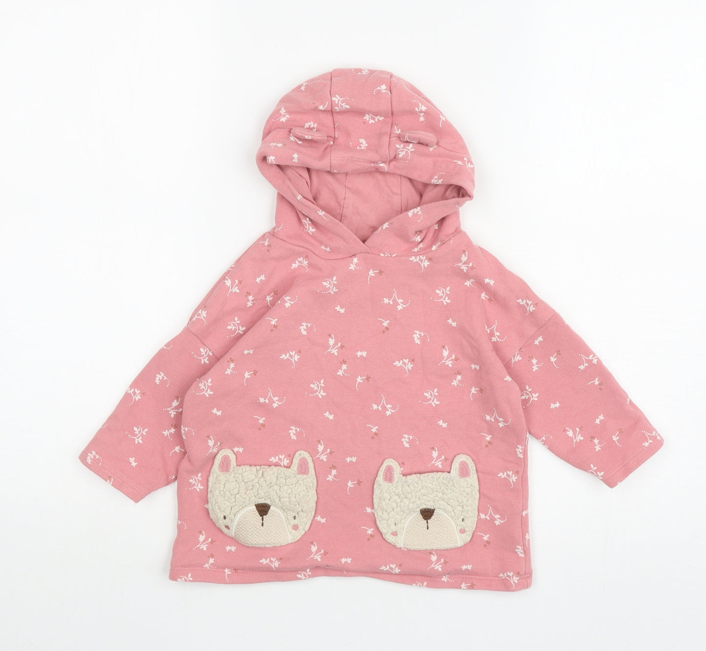 NEXT Girls Pink Floral Cotton Pullover Hoodie Size 2 Years Pullover - Bears