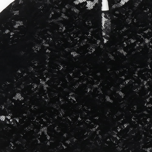 Warehouse Womens Black Floral Polyamide Jersey Blouse Size 14 Round Neck