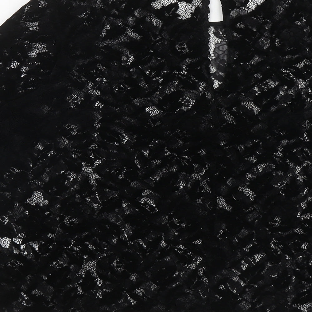 Warehouse Womens Black Floral Polyamide Jersey Blouse Size 14 Round Neck