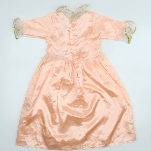 Dekkertoys Girls Orange 100% Polyester Ball Gown Size 5 Years Square Neck Hook & Loop - Barbie