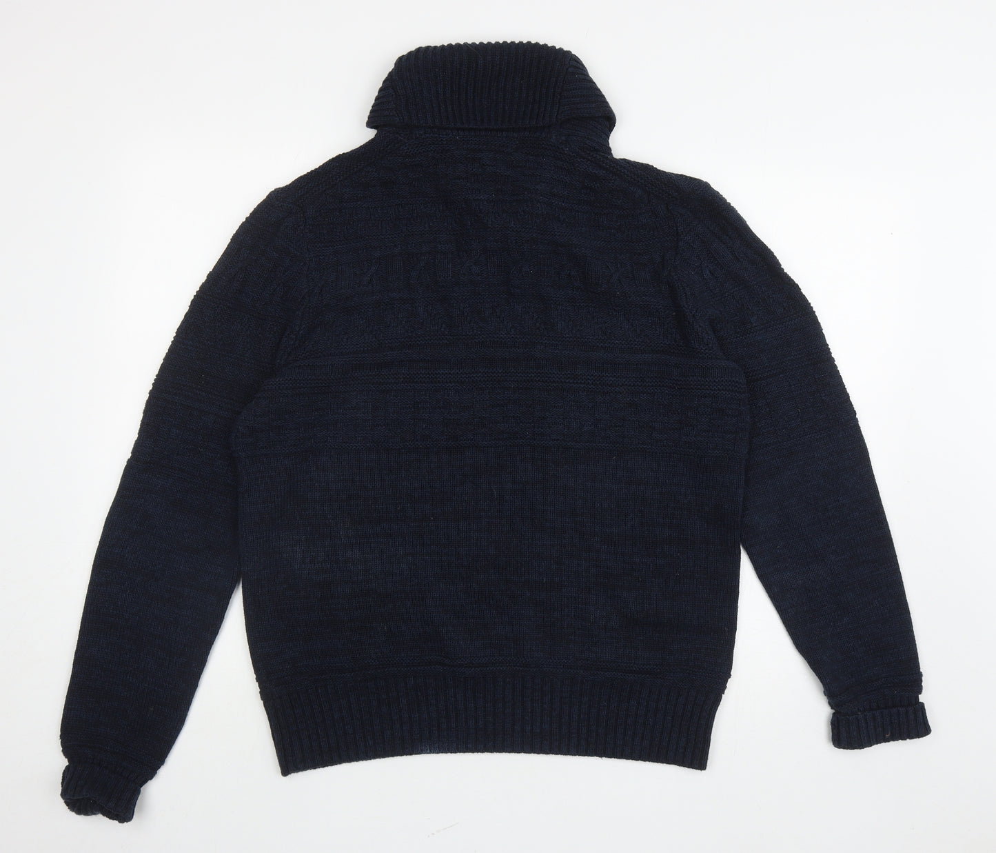 H&M Mens Blue Roll Neck Cotton Henley Jumper Size L