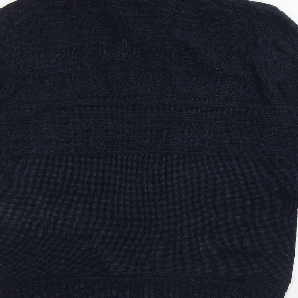 H&M Mens Blue Roll Neck Cotton Henley Jumper Size L