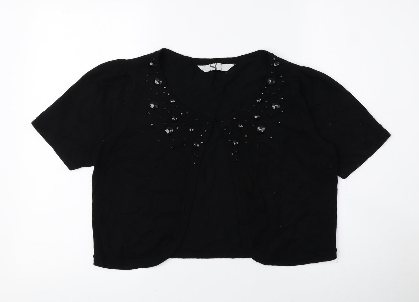 SC Womens Black Scoop Neck Viscose Cardigan Jumper Size 14 - Cropped