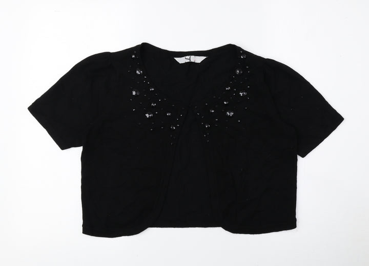 SC Womens Black Scoop Neck Viscose Cardigan Jumper Size 14 - Cropped