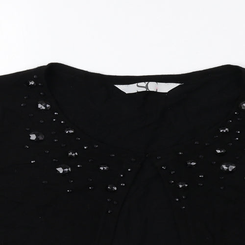 SC Womens Black Scoop Neck Viscose Cardigan Jumper Size 14 - Cropped