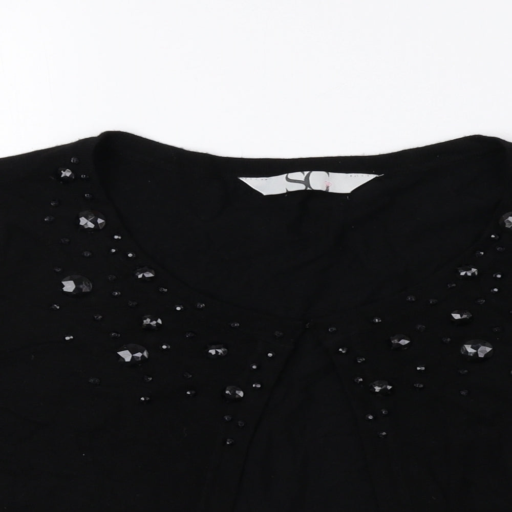 SC Womens Black Scoop Neck Viscose Cardigan Jumper Size 14 - Cropped
