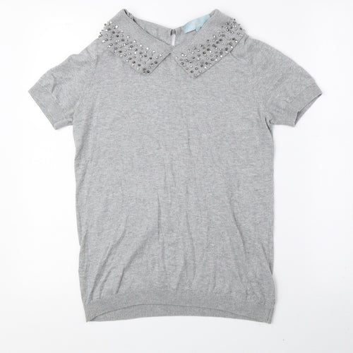 NEXT Womens Grey Scoop Neck Cotton Pullover Jumper Size 10