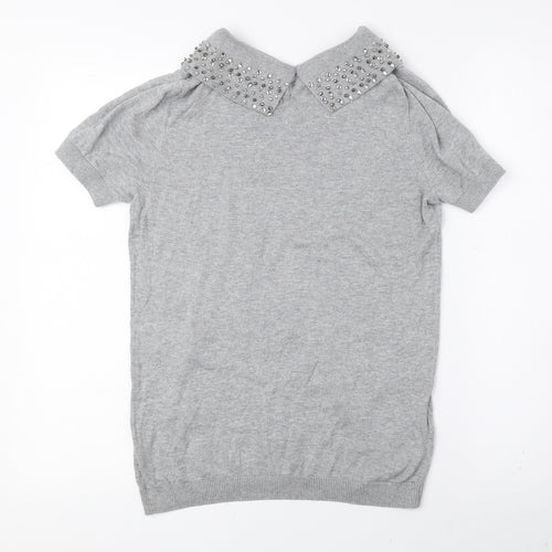 NEXT Womens Grey Scoop Neck Cotton Pullover Jumper Size 10