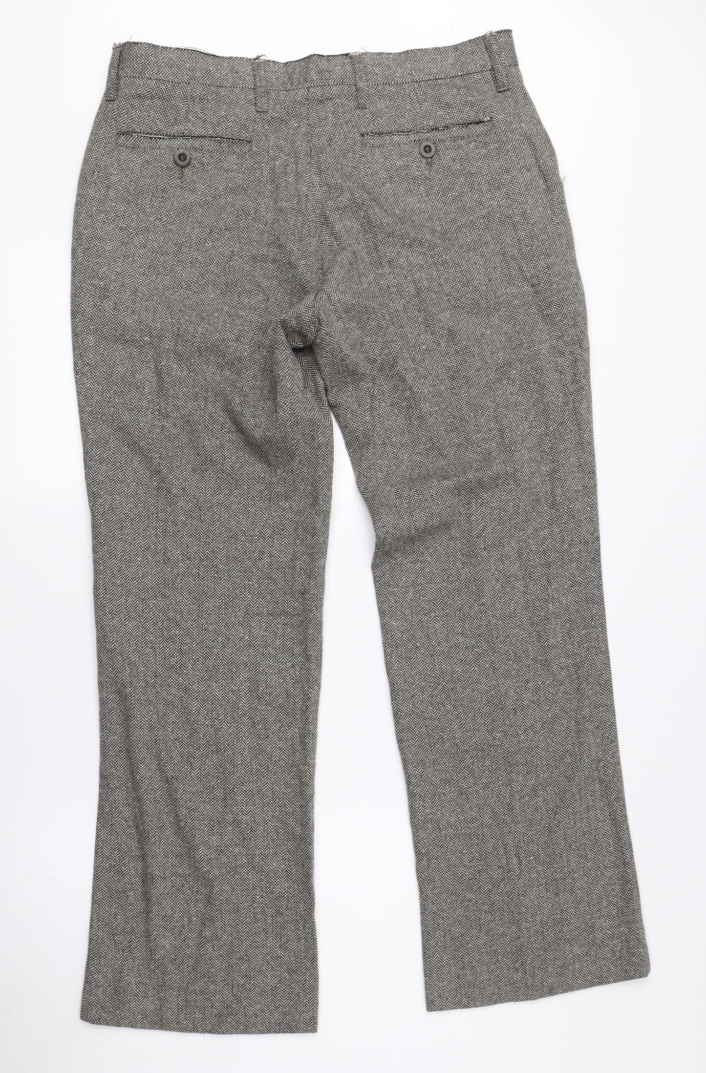 River Island Mens Brown Herringbone Wool Dress Pants Trousers Size 32 L30 in Regular Zip
