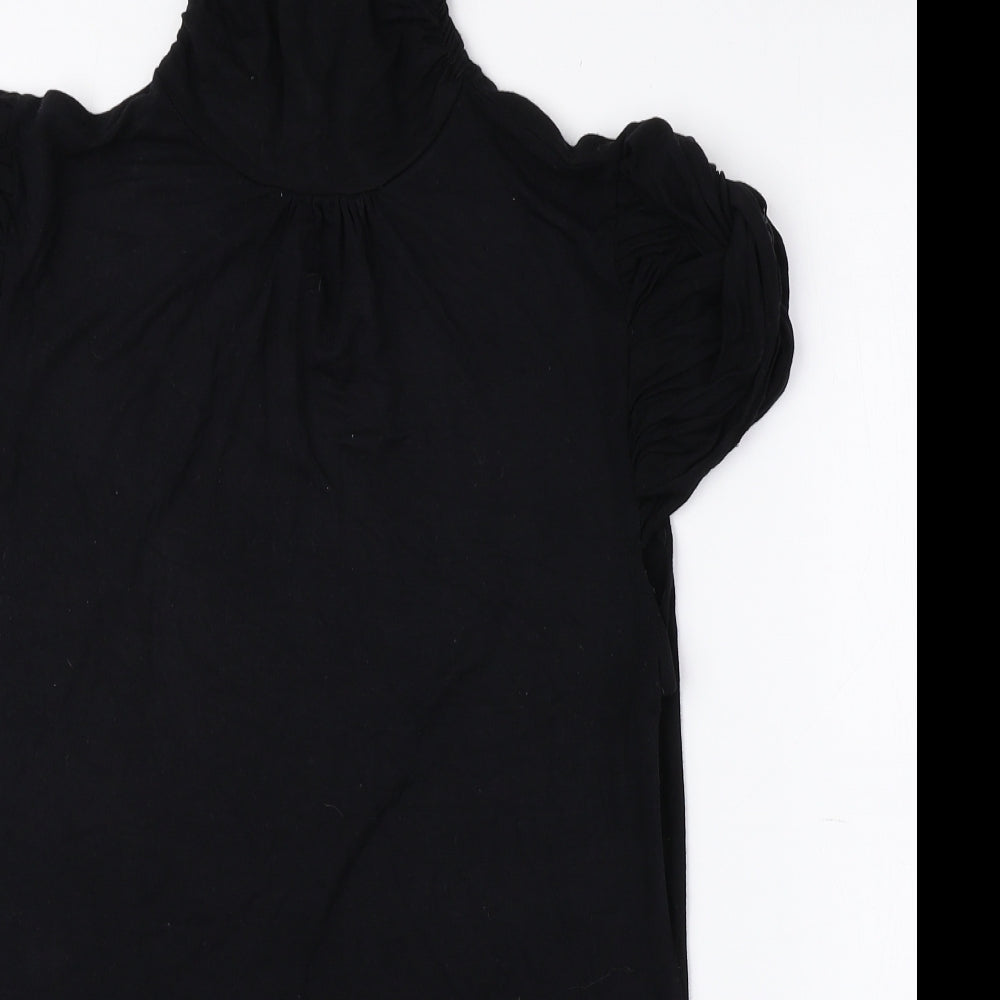 New Look Womens Black Viscose Basic T-Shirt Size 14 Mock Neck