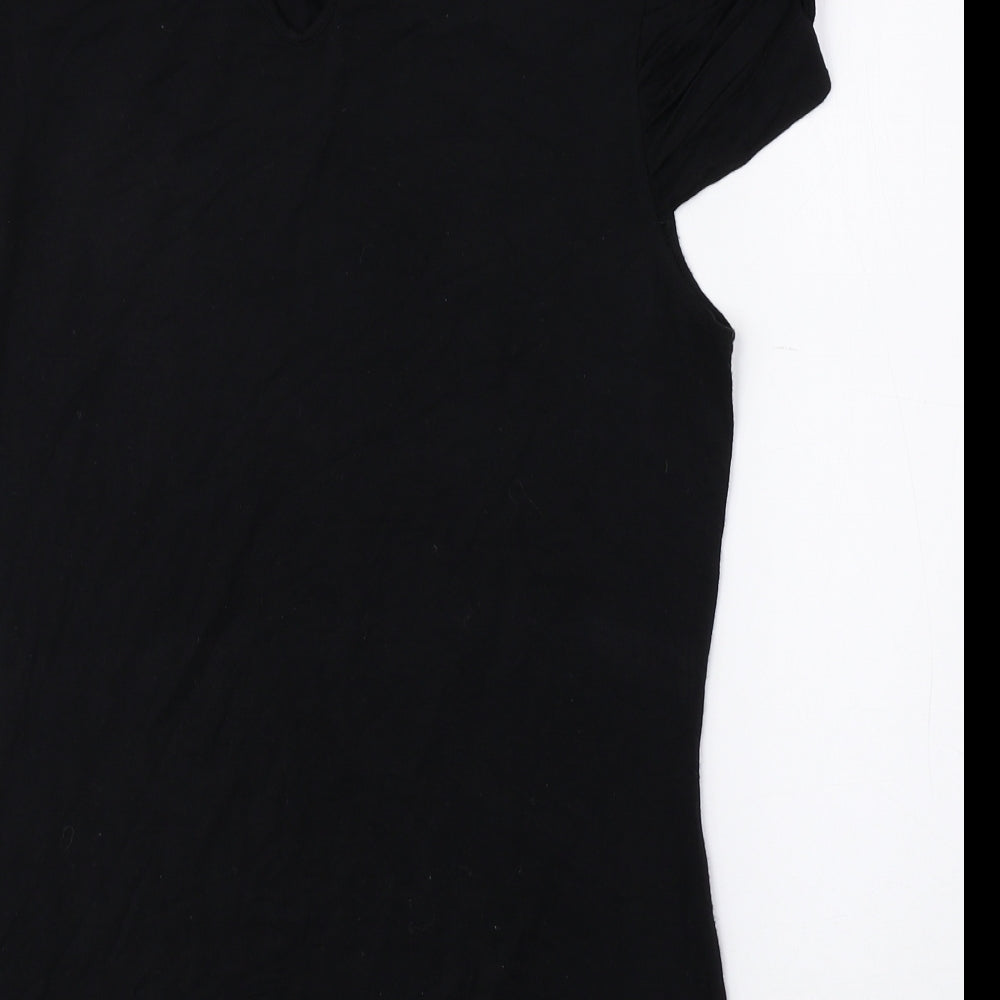 New Look Womens Black Viscose Basic T-Shirt Size 14 Mock Neck