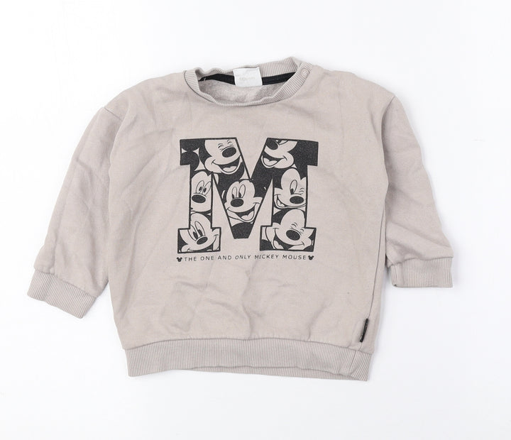 Disney Baby Brown Geometric Cotton Pullover Jumper Size 6-9 Months Snap - Mickey Mouse