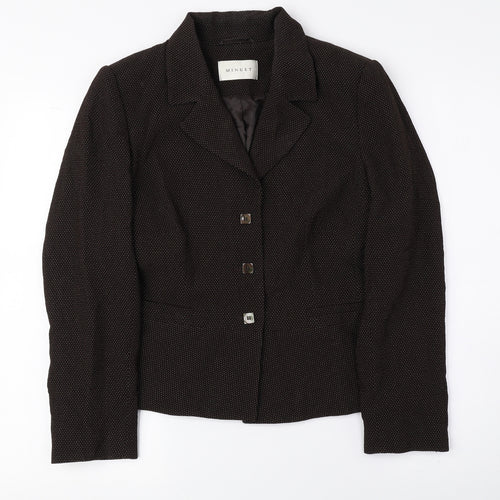 MINUET Womens Brown Geometric Jacket Blazer Size 12 Button