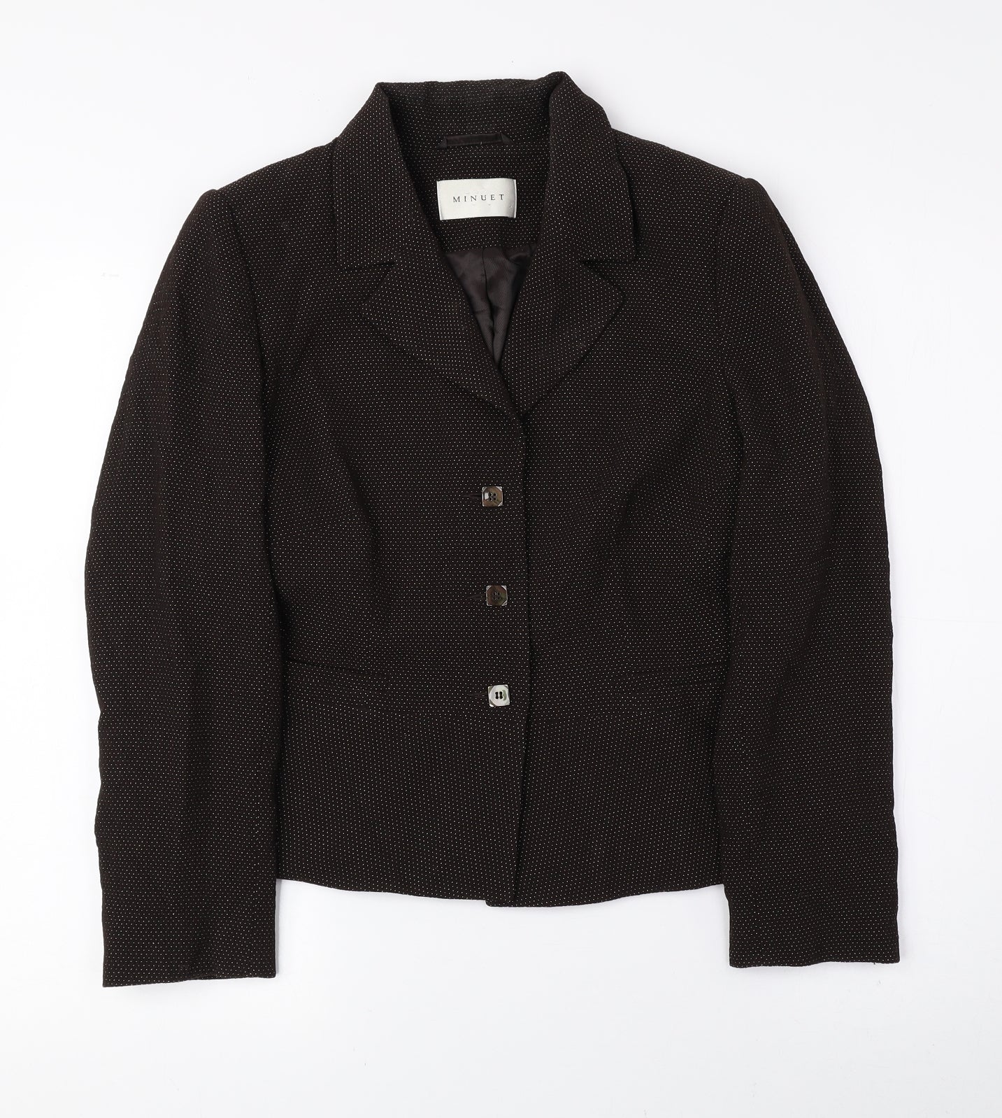 MINUET Womens Brown Geometric Jacket Blazer Size 12 Button