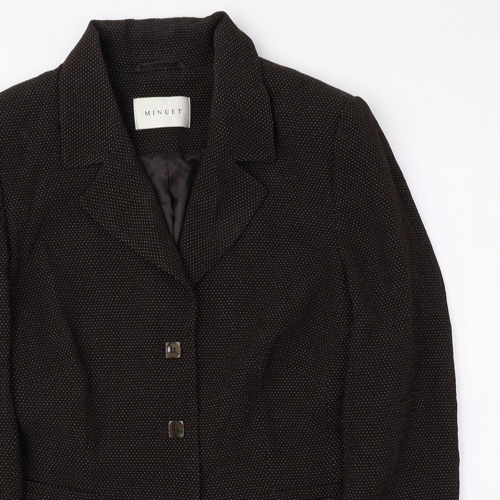 MINUET Womens Brown Geometric Jacket Blazer Size 12 Button