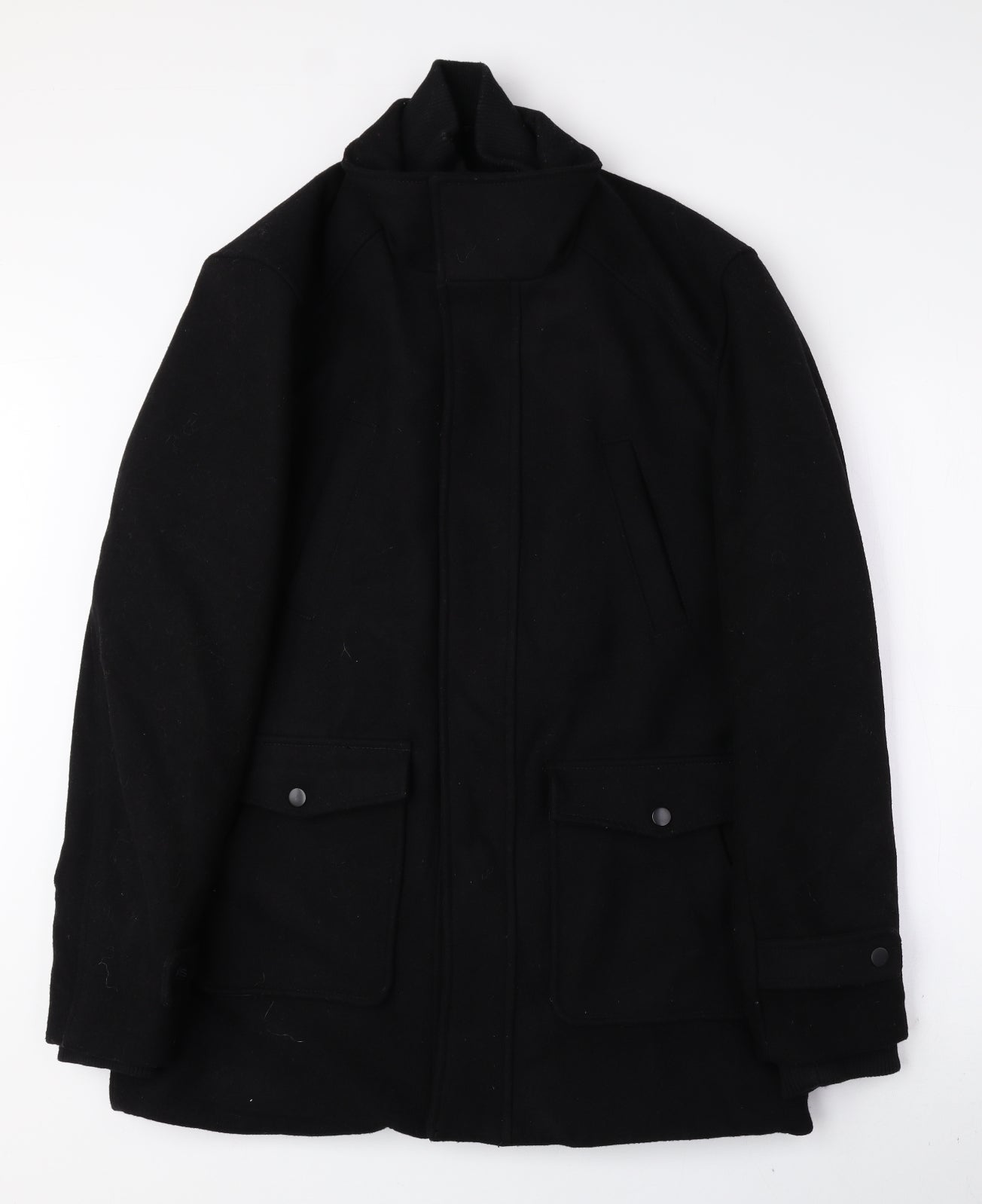 Cedar Wood State Mens Black Overcoat Coat Size M Snap