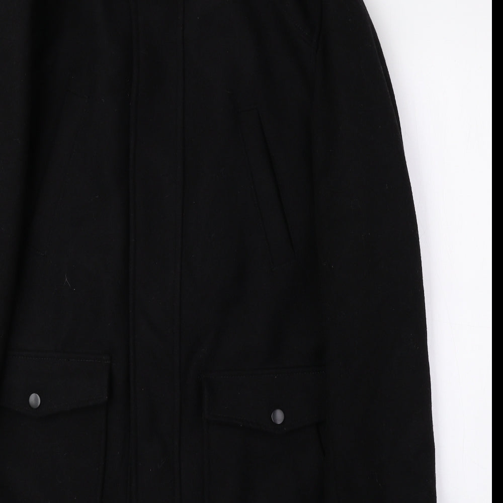 Cedar Wood State Mens Black Overcoat Coat Size M Snap