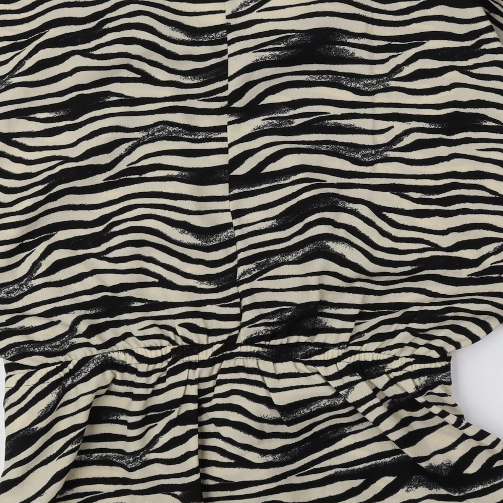 Primark Womens Black Animal Print Polyester Basic T-Shirt Size 10 V-Neck - Tie String Zebra Print