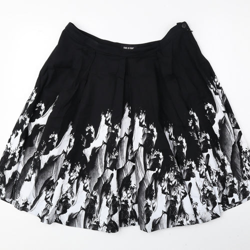 Isabel de Pedro Womens Black Geometric Cotton A-Line Skirt Size 16 Zip