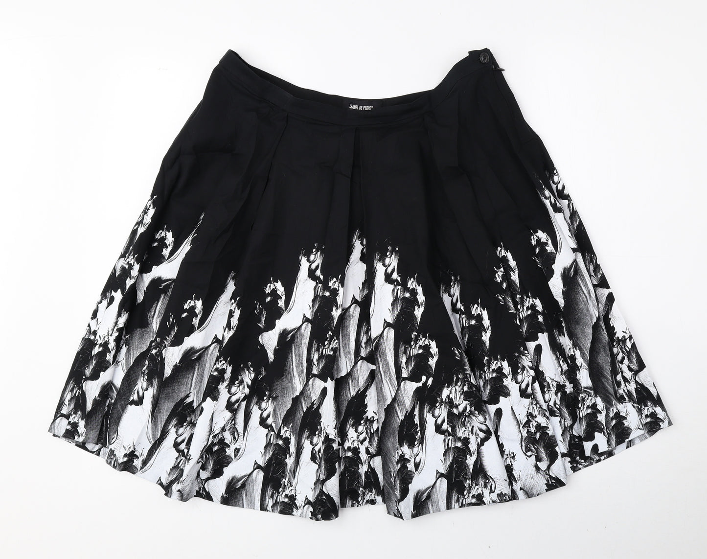 Isabel de Pedro Womens Black Geometric Cotton A-Line Skirt Size 16 Zip