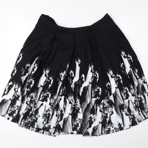 Isabel de Pedro Womens Black Geometric Cotton A-Line Skirt Size 16 Zip
