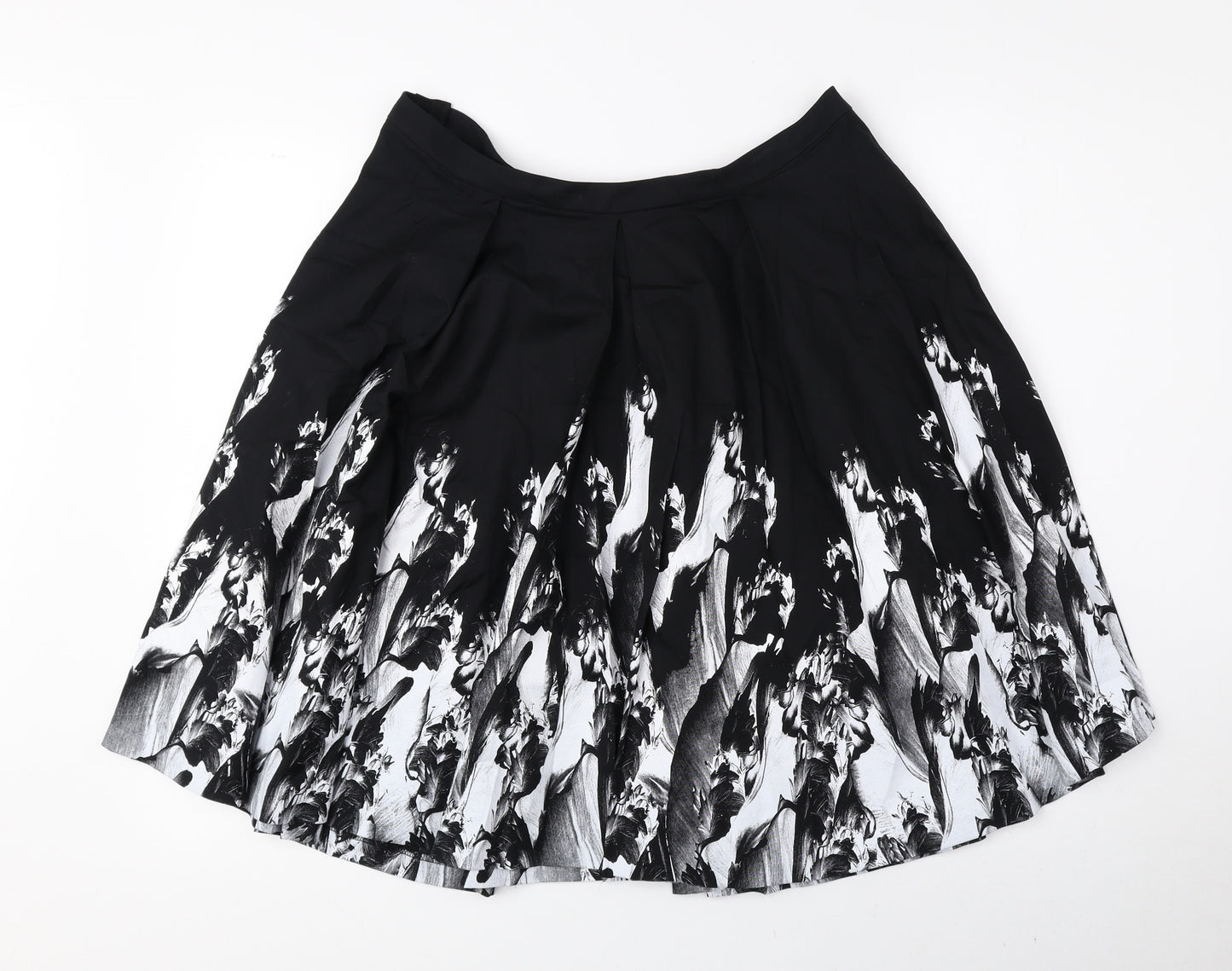 Isabel de Pedro Womens Black Geometric Cotton A-Line Skirt Size 16 Zip