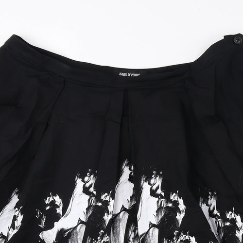 Isabel de Pedro Womens Black Geometric Cotton A-Line Skirt Size 16 Zip
