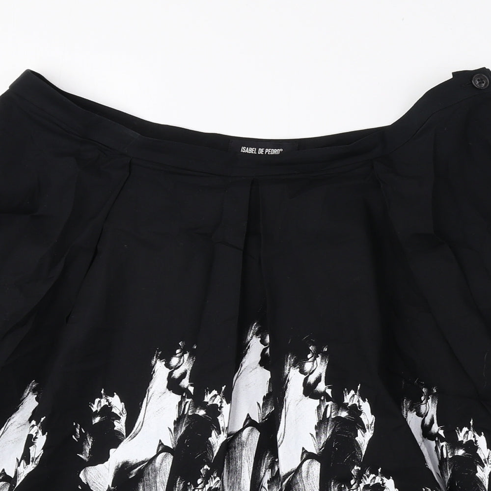 Isabel de Pedro Womens Black Geometric Cotton A-Line Skirt Size 16 Zip