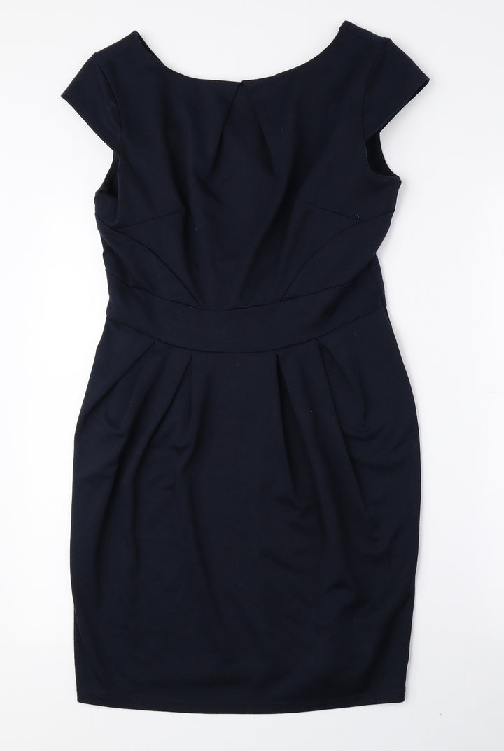 Dorothy Perkins Womens Blue Polyester Fit & Flare Size 12 Boat Neck Pullover
