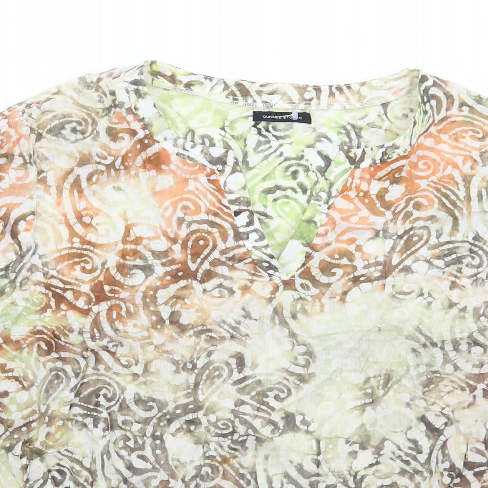 Dunnes Stores Womens Multicoloured Geometric Cotton Basic Blouse Size 18 V-Neck