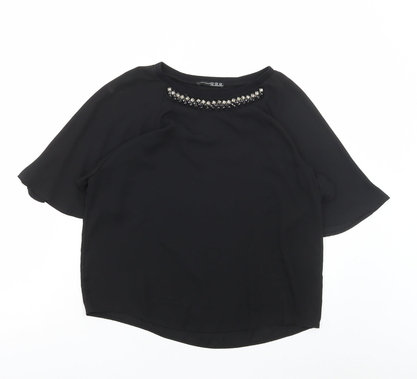 Primark Womens Black Polyester Basic Blouse Size 14 Round Neck