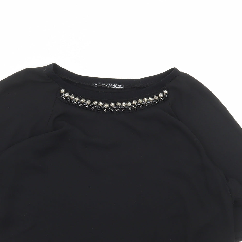 Primark Womens Black Polyester Basic Blouse Size 14 Round Neck