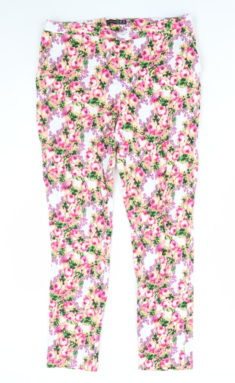 Atmosphere Womens Multicoloured Floral Cotton Trousers Size 12 L28 in Regular Zip