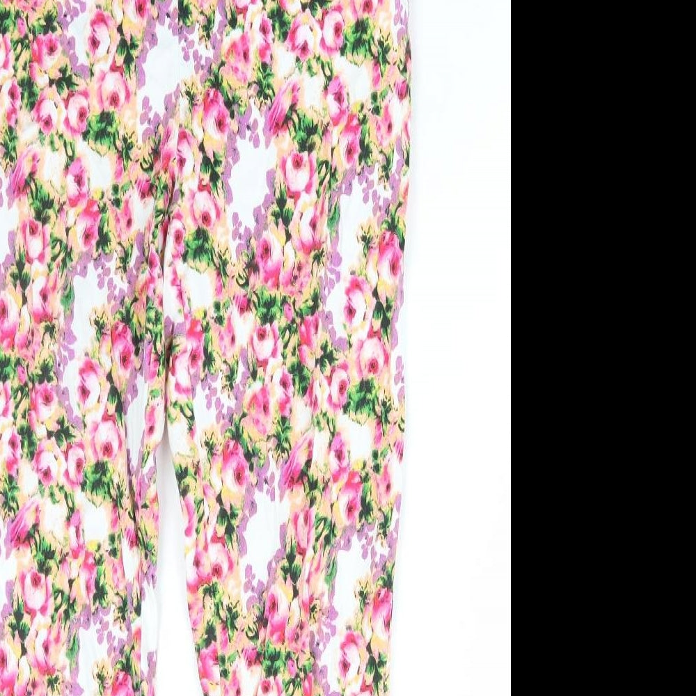 Atmosphere Womens Multicoloured Floral Cotton Trousers Size 12 L28 in Regular Zip