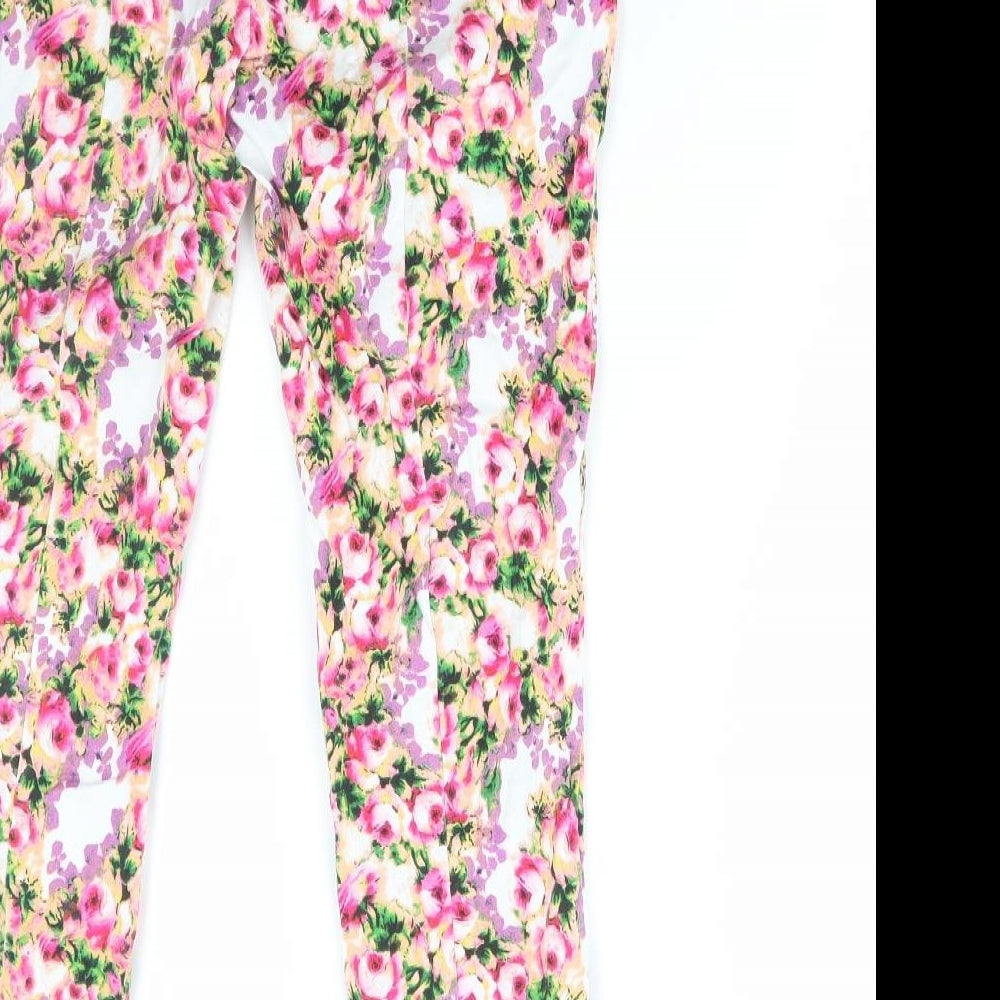 Atmosphere Womens Multicoloured Floral Cotton Trousers Size 12 L28 in Regular Zip