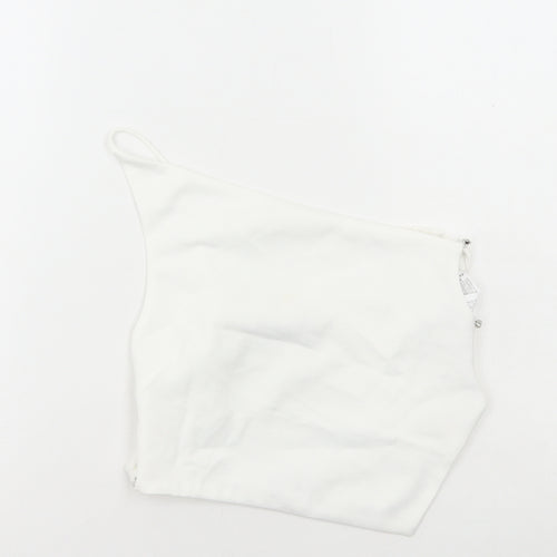 Zara Womens White Polyester Cropped T-Shirt Size S One Shoulder